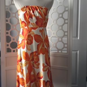 Banana Republic 100% Silk Orange Floral Silk Dress size 2